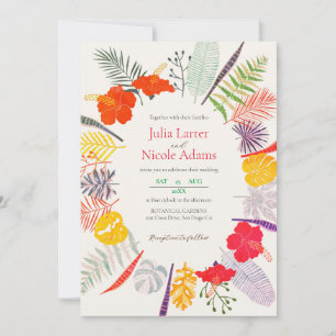 Convites Casamento Botânico Floresta Selvagem Hibisco Tropi