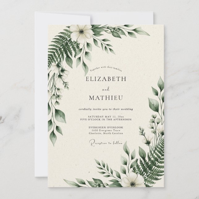 Convites Casamento Botânico Florestal Verde Esmeralda (Frente)