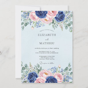 Convites Casamento Botânico Florido Azul Claro