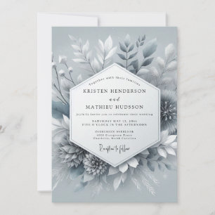 Convites Casamento Botânico Gelado Azul Ardesia