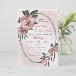 Convites casamento botânico geométrico de flores rosa