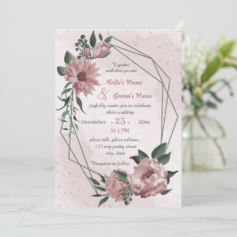 Convites casamento botânico geométrico de flores rosa