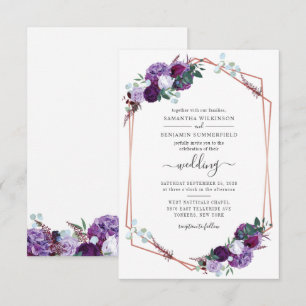 Convites Casamento Botânico Geométrico Moderno Roxo