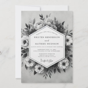 Convites Casamento Botânico Grandioso Cinza Carvão