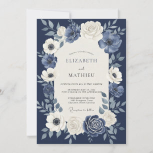 Convites Casamento Botânico Imperial Azul Naval