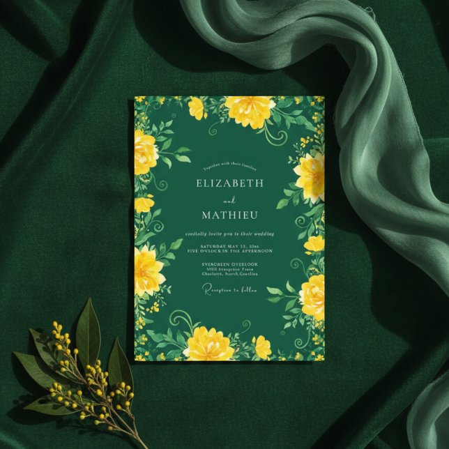 Convites Casamento Botânico Intenso Verde Esmeralda (Criador carregado)