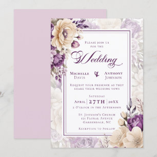 Convites Casamento Botânico Lavanda Marfim