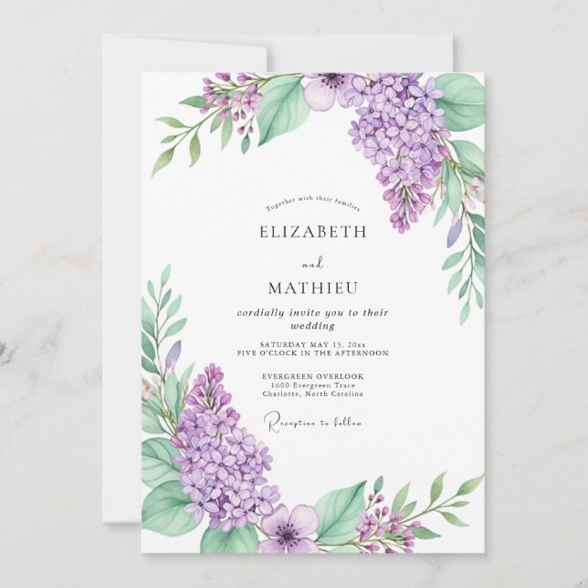 Convites Casamento Botânico Lavanda Pristina (Frente)