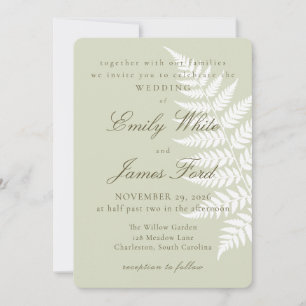 Convites Casamento Botânico Light Sage Verde Branco Fern 5x