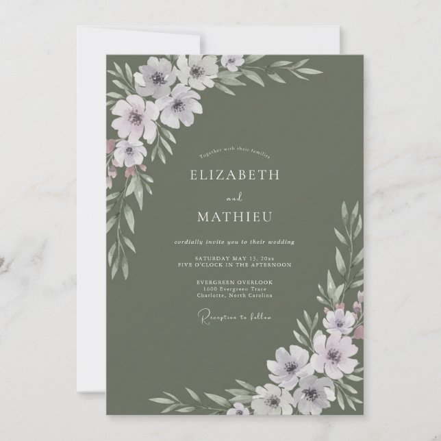 Convites Casamento Botânico Lilás Salvia (Frente)