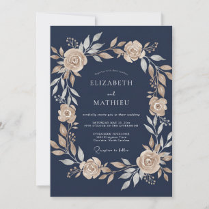 Convites Casamento Botânico Luminoso Azul Marinho