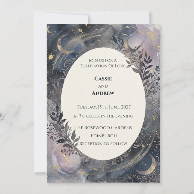 Convites Casamento Botânico Lunar Místico Celestial (Frente)