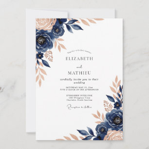 Convites Casamento Botânico Luxo Azul Naval