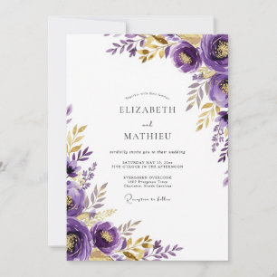 Convites Casamento Botânico Luxuoso Roxo