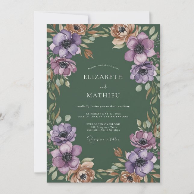 Convites Casamento Botânico Luxuriante de Lavanda (Frente)