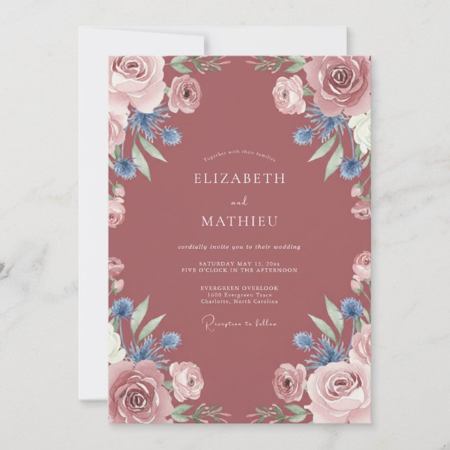 Convites Casamento Botânico Luxuriante Malva (Frente)