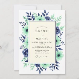 Convites Casamento Botânico Majestoso Azul Turquesa