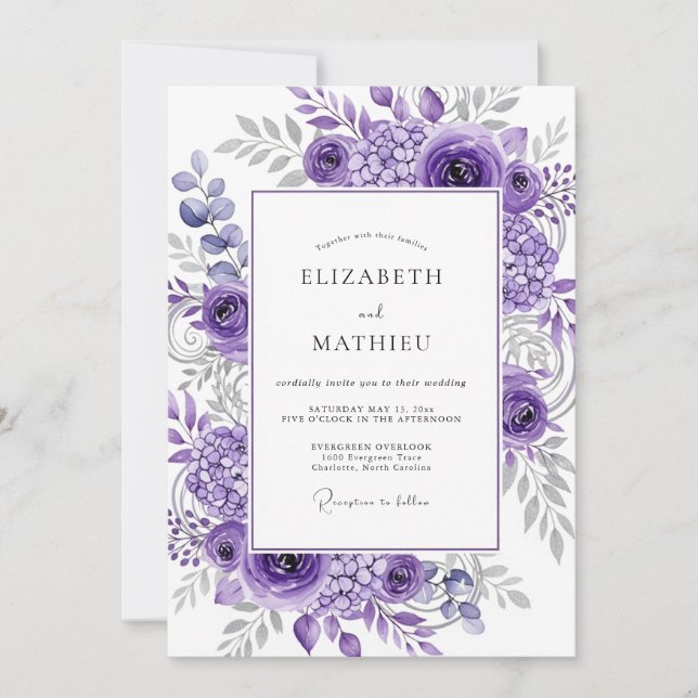 Convites Casamento Botânico Majestoso de Lavanda (Frente)