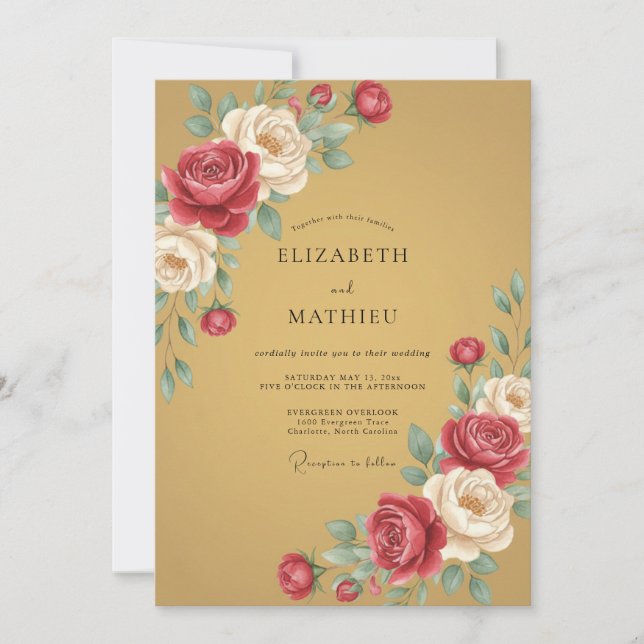 Convites Casamento Botânico Majestoso Dourado (Frente)