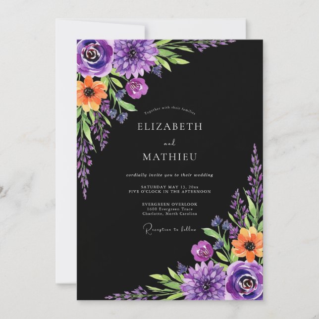 Convites Casamento Botânico Mal-encarado Roxo (Frente)