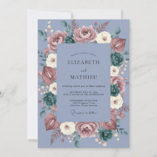 Convites Casamento Botânico Malinconico Azul Empoeirado