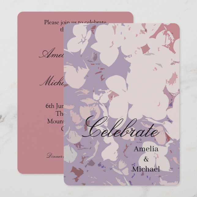 Convites Casamento botânico Malva (Frente/Verso)