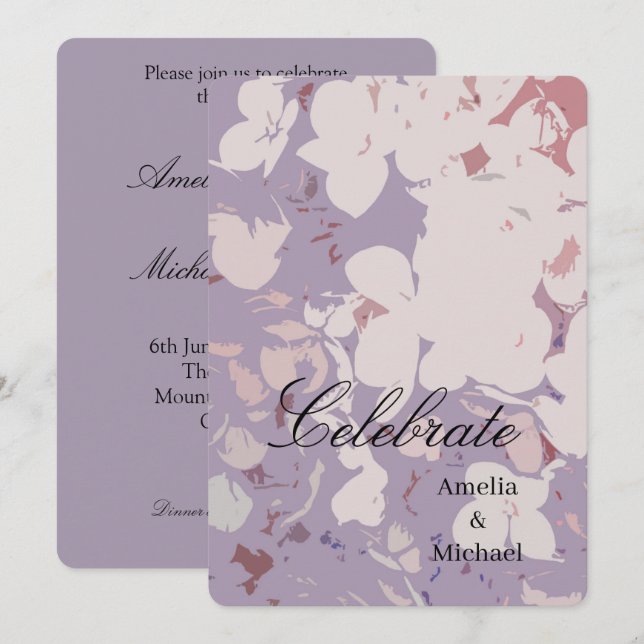 Convites Casamento botânico Malva (Frente/Verso)