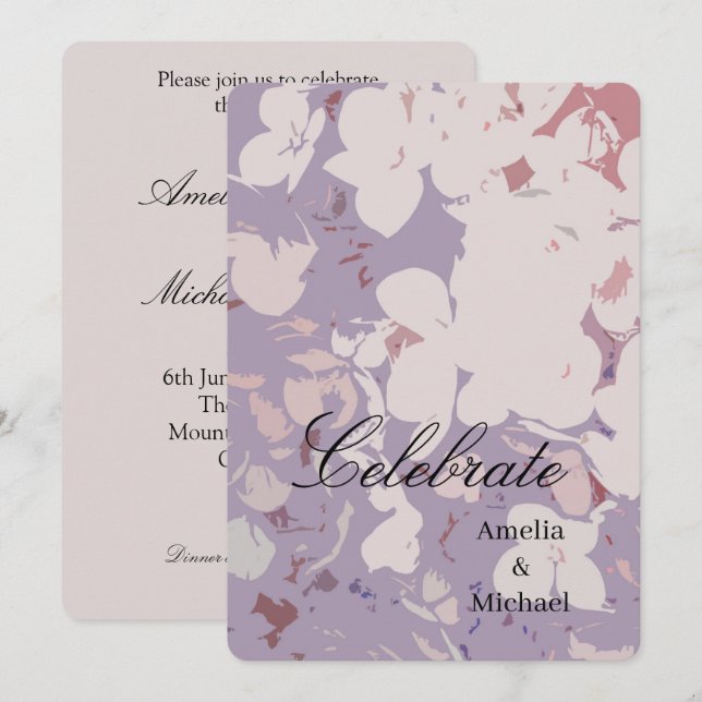 Convites Casamento botânico Malva (Frente/Verso)