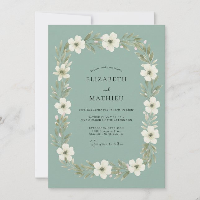 Convites Casamento Botânico Marfim Salvia (Frente)