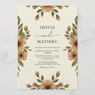 Convites Casamento Botânico Marrom Caprichoso