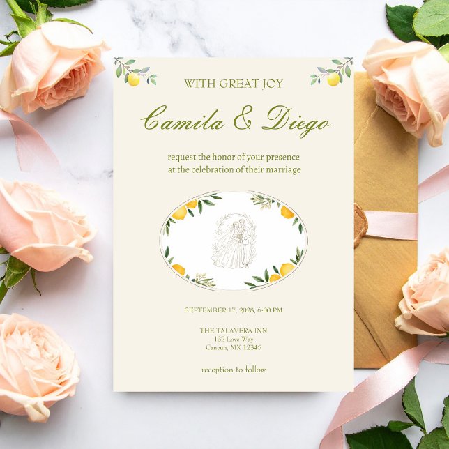 Convites Casamento Botânico Mediterrâneo de Citrus e Olive (Criador carregado)