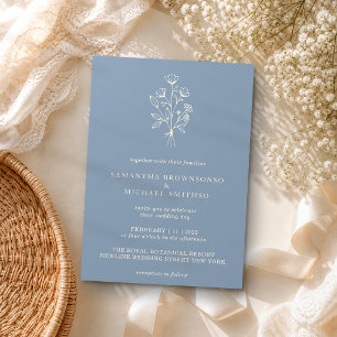 Convites Casamento Botânico Minimalista Boho Flor Pó Azul