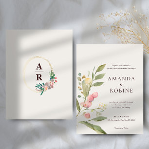 Convites Casamento Botânico Minimalista de Aquarela