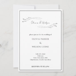 Convites Casamento Botânico Minimalista Elegante Branco