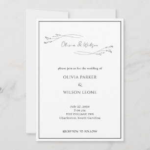 Convites Casamento Botânico Minimalista Elegante Branco