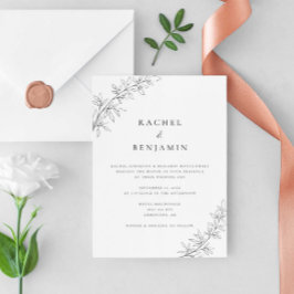 Convites Casamento Botânico Minimalista Elegante Preto Bran