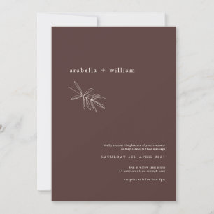 Convites Casamento botânico minimalista em marrom chocolate