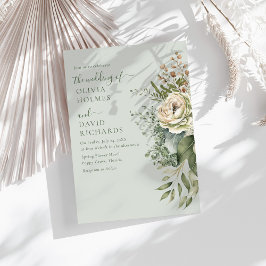 Convites Casamento Botânico Minimalista em Verde Sálvia Sua