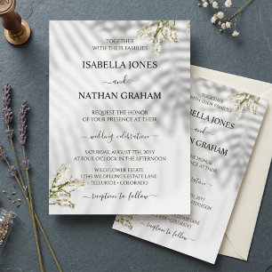 Convites Casamento Botânico Minimalista Floral Branco Elega