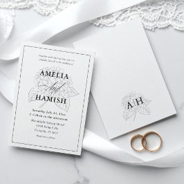 Convites Casamento Botânico Minimalista Preto e Branco