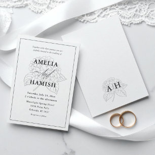 Convites Casamento Botânico Minimalista Preto e Branco