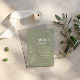 Convites Casamento Botânico Minimalista Verde Oleícola
