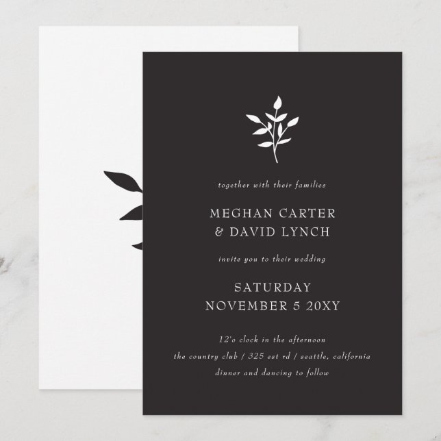 Convites Casamento Botânico Mínimo Elegante Moderno Simples (Frente/Verso)