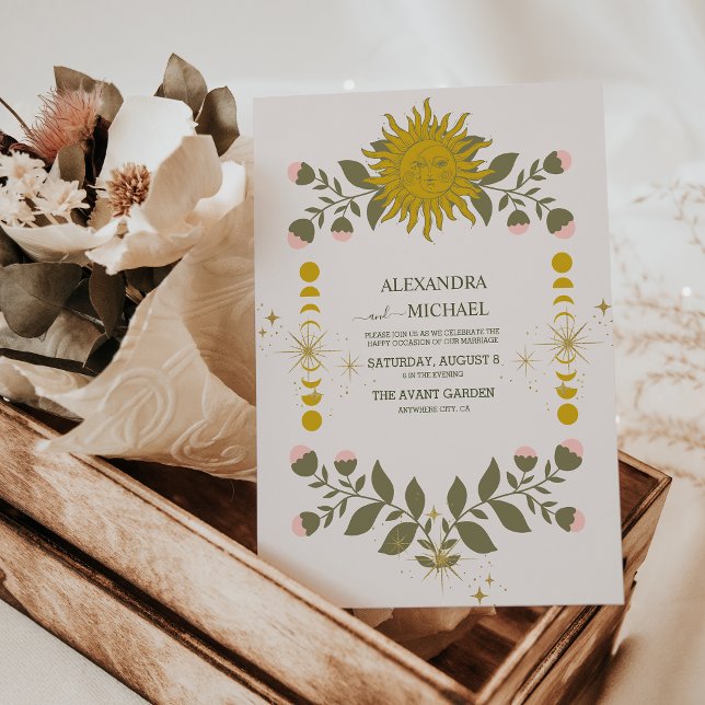 Convites Casamento Botânico Místico Vintage (Criador carregado)