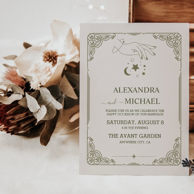 Convites Casamento Botânico Místico Vintage (Criador carregado)