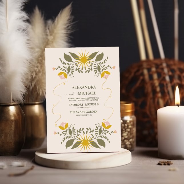 Convites Casamento Botânico Místico Vintage (Criador carregado)