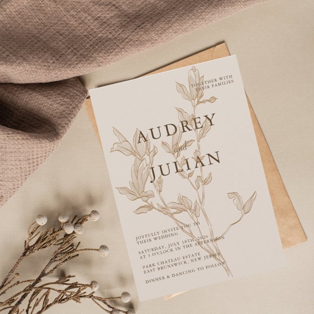 Convites Casamento Botânico Mocha Leaf (Criador carregado)