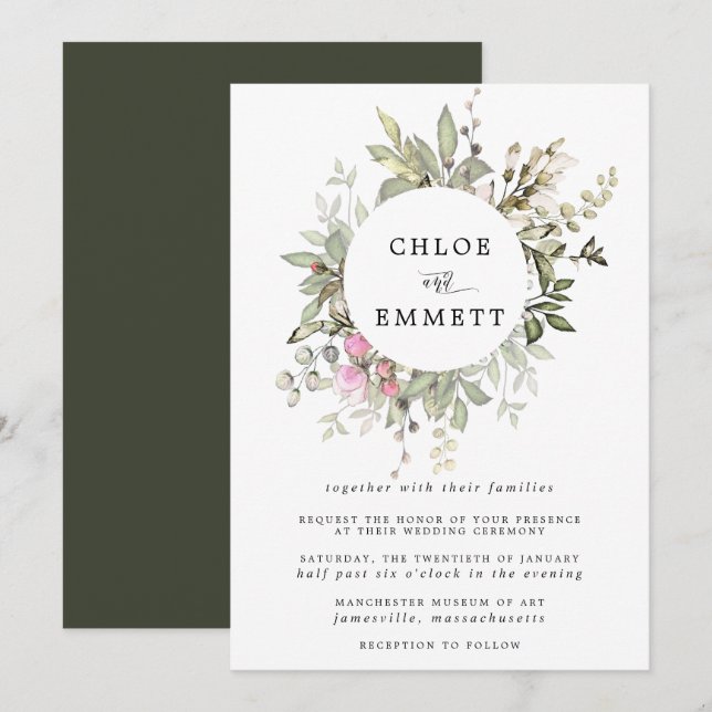 Convites Casamento Botânico Modern Boho (Frente/Verso)
