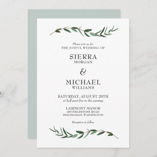 Convites Casamento Botânico Moderno e Feliz (Frente/Verso)