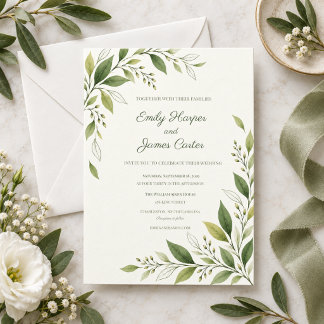 Convites Casamento Botânico Moderno em Verde Cítrico
